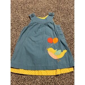 Kk24 Baby Boden Blue Bird Balloons Dress Yellow Polka Dot Girls 12-18‎ Months